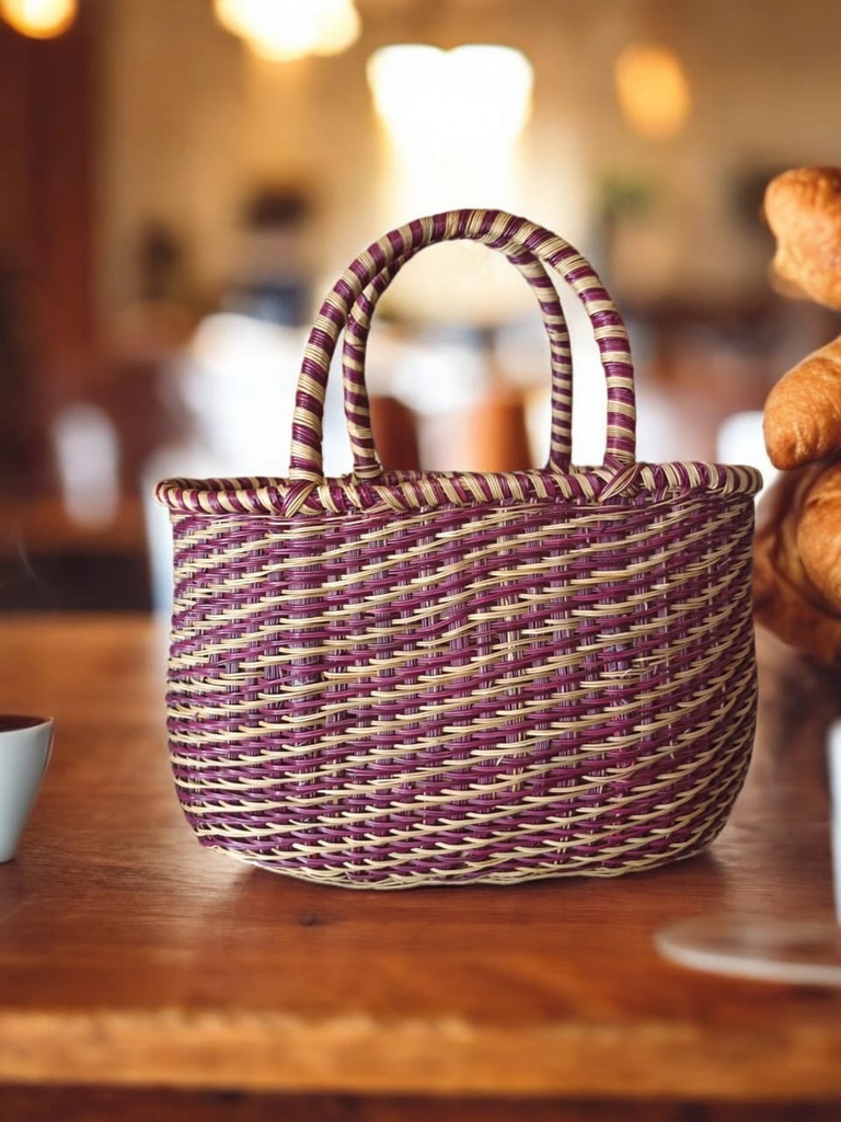 Esparto Basket with Handles. Burgundy.