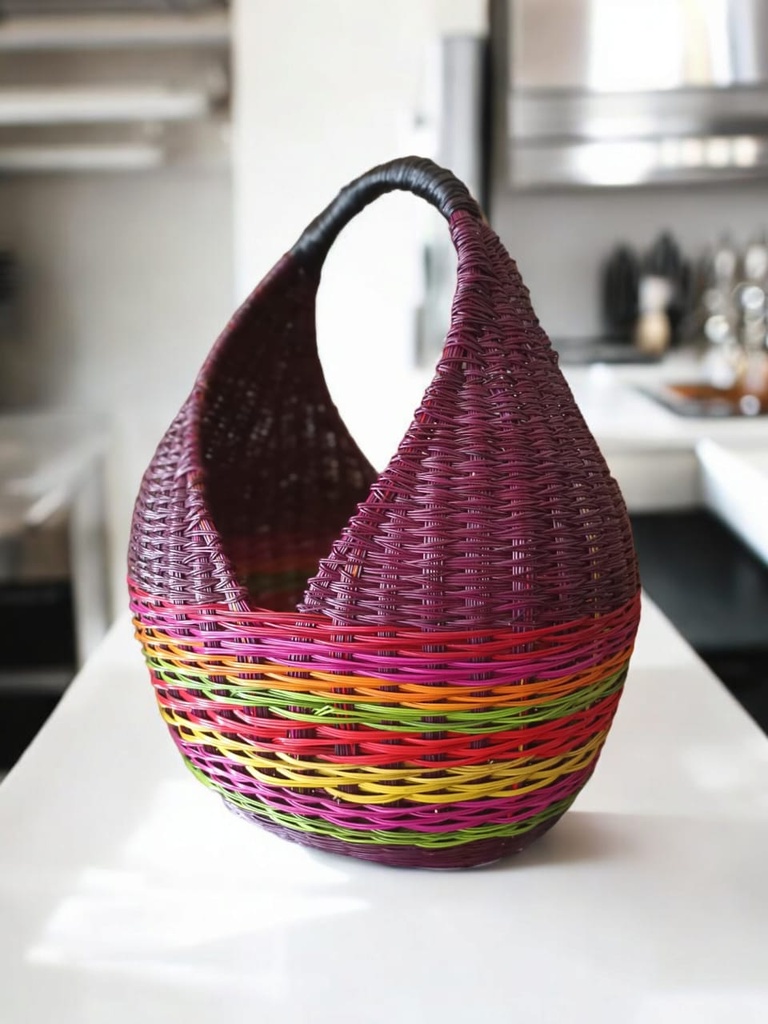 Esparto Basket. Grape Color with Multicolor Details.