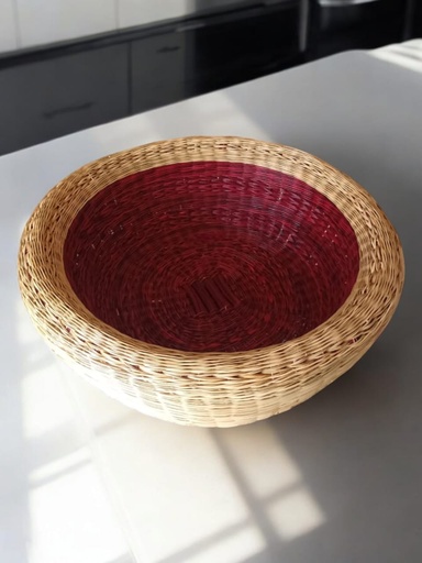 Bowl de doble pared en esparto. Magenta int.