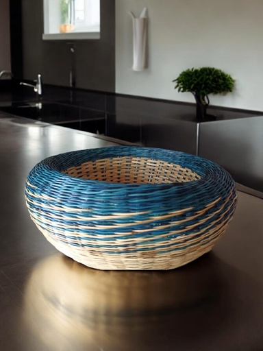 Bowl de doble pared en esparto. Azul - natural