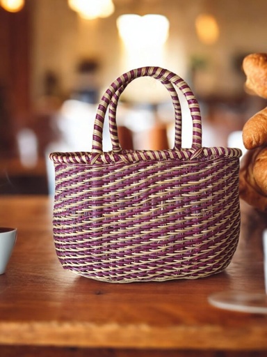 Esparto Basket with Handles. Burgundy.