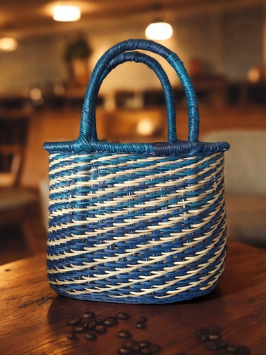Esparto Basket with Handles. Blue.