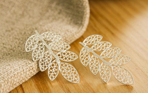 Aretes de hojas, en filigrana de plata