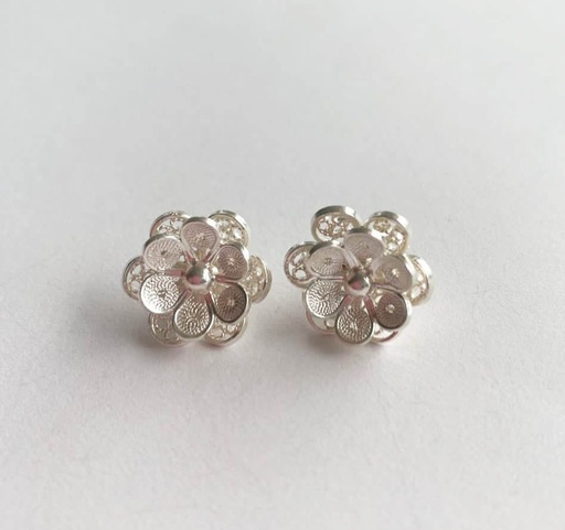 Aretes doble flor en filigrana de plata